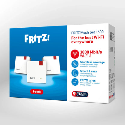 Verpackung von FRITZ!Mesh Set 1600 auf grauem Hintergrund